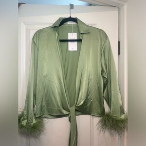 Green Fur Cuff Top